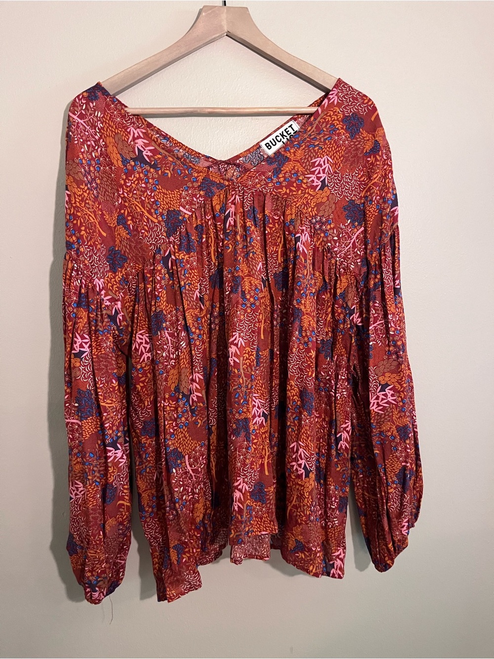 BUCKETLIST Rust Floral Boho Tunic with Pink & Blue Accents